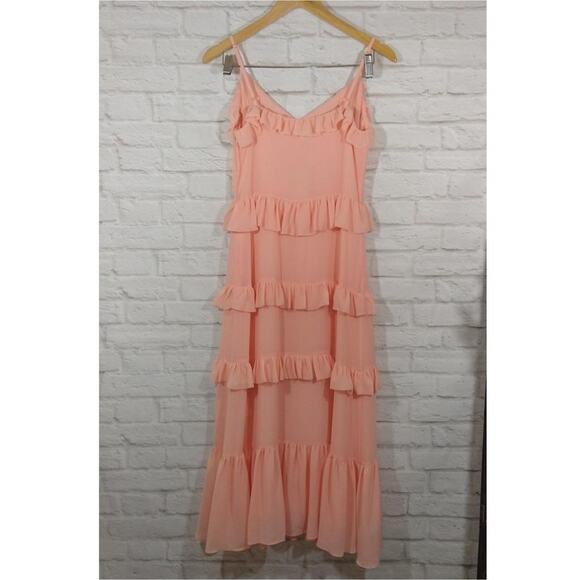 AM Michael Kors Pink Ruffled Tiered Midi Maxi Dress NWT S Coquette Feminine Cute - Picture 13 of 13